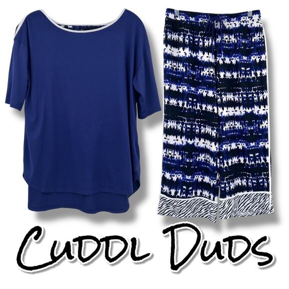 Cuddl Duds Pajama Set Blue Tie Dye Zebra Print Comfy Leisure Womens Sz MP - Picture 1 of 9